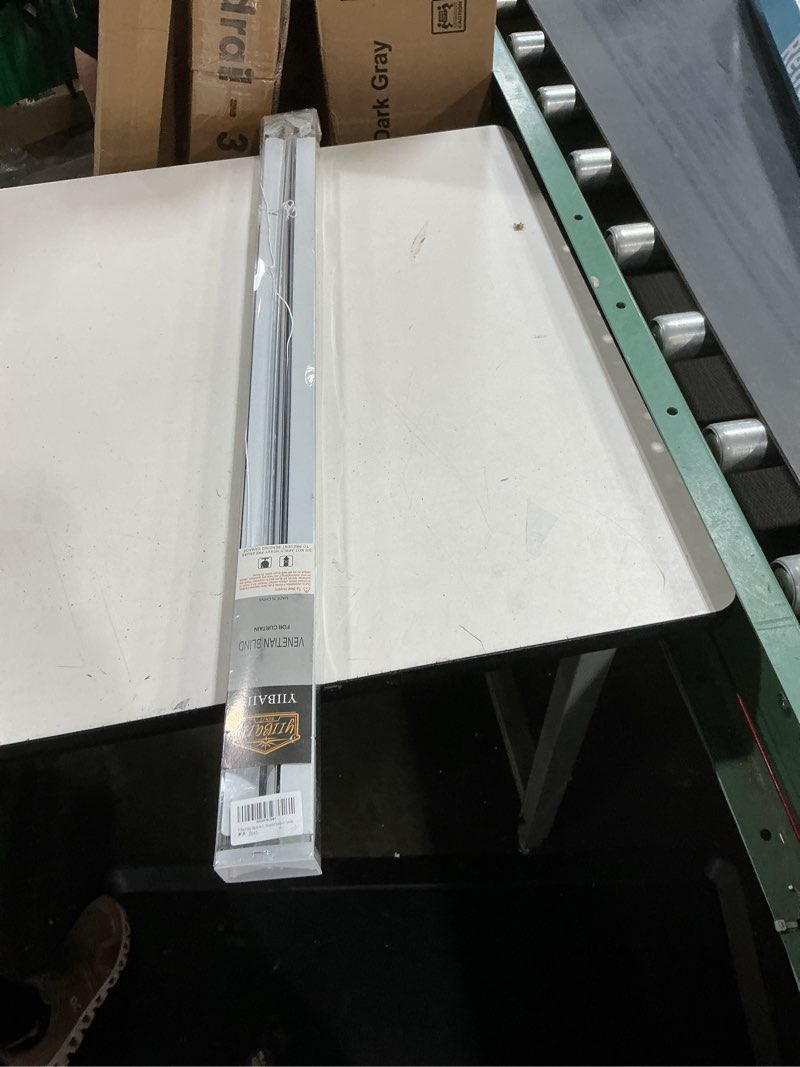 Condition photo showing New/Like New for yiibaii mini blinds suitable for 20" w x 64" h windows 1" aluminum horizontal venetian blinds darkening with rope and pole can mounted inside or outside white 20"w x 64"h