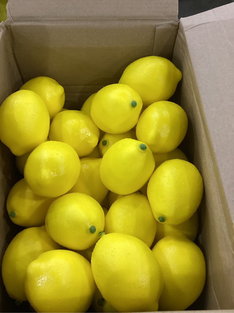 Condition photo showing Good Condition for Cindeer Fall Fake Lemon Fake Fruit Faux Yellow Lemon Decor Lifelike Simulation Artificial Fruit for Party Table Summer Kitchen Vase Filler Wreath Garland Photography Decoration(3.1 x 2.1 Inch,100 Pcs) 100 3.1 x 2.1 Inch