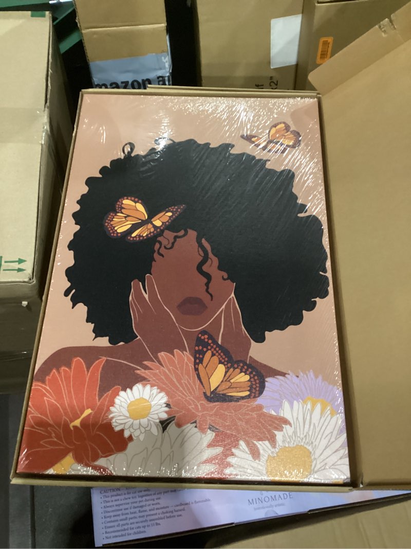 Condition photo showing New/Like New for black woman canvas wall art set of 3 - boho black girl sunflower posters african american pictures fashion flower art prints for nordic minimalist room bedroom wall decor 16”x24”x3 framed 16×24×3 black woman