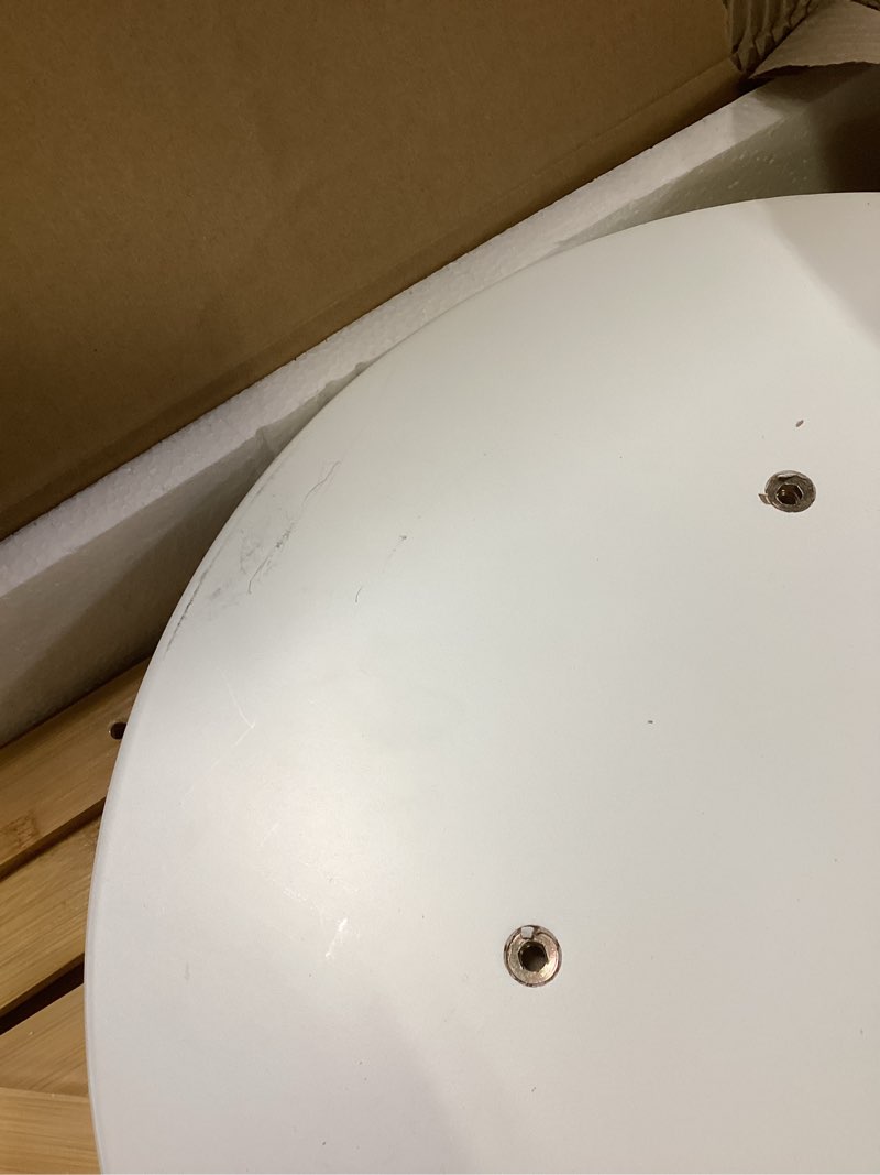 Condition photo showing As Is for HOOBRO Set of 2 Round Side Tables with Charging Station, Round Accent End Table with Bamboo Legs for Living Room, Bedroom, White and Natural YW101UBZP201 2 White and Natural