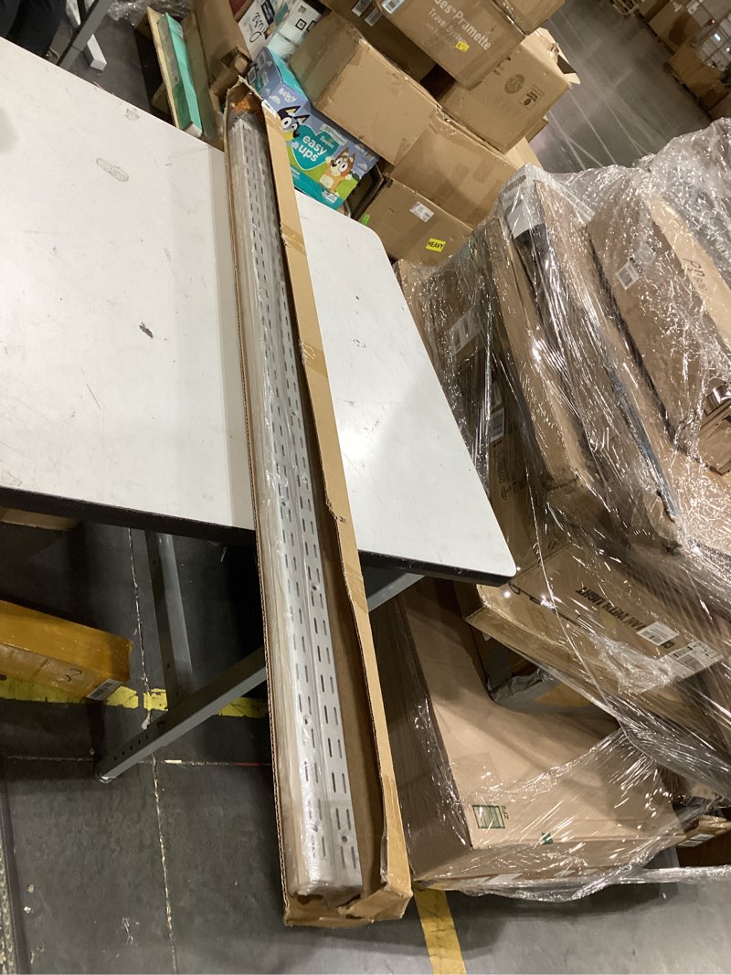 Condition photo showing Good Condition for twin slot shelf tracks, heavy duty steel wall mount shelf rails for track shelving system for retail, garage, and home storage (white, 48 inch(8pc)) white 48 inch(8pc)