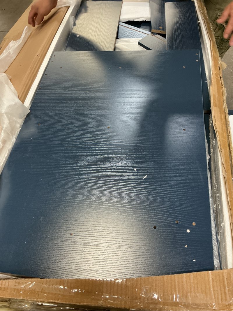 Condition photo showing Good Condition for blue wooden kids desk and chair set,48"*20" kids study desk with large storage cabinet,kids study table and chair set with 3 drawers & 4 cabinets,girls study desk for kid for bedroom-2crrzw