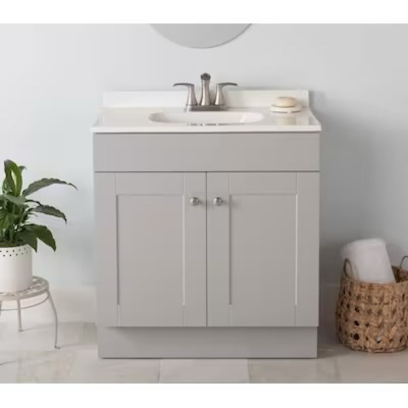 (Incomplete)Project Source Dover 30-in Light Gray Single Sink Bathroom Vanity with White Cultured