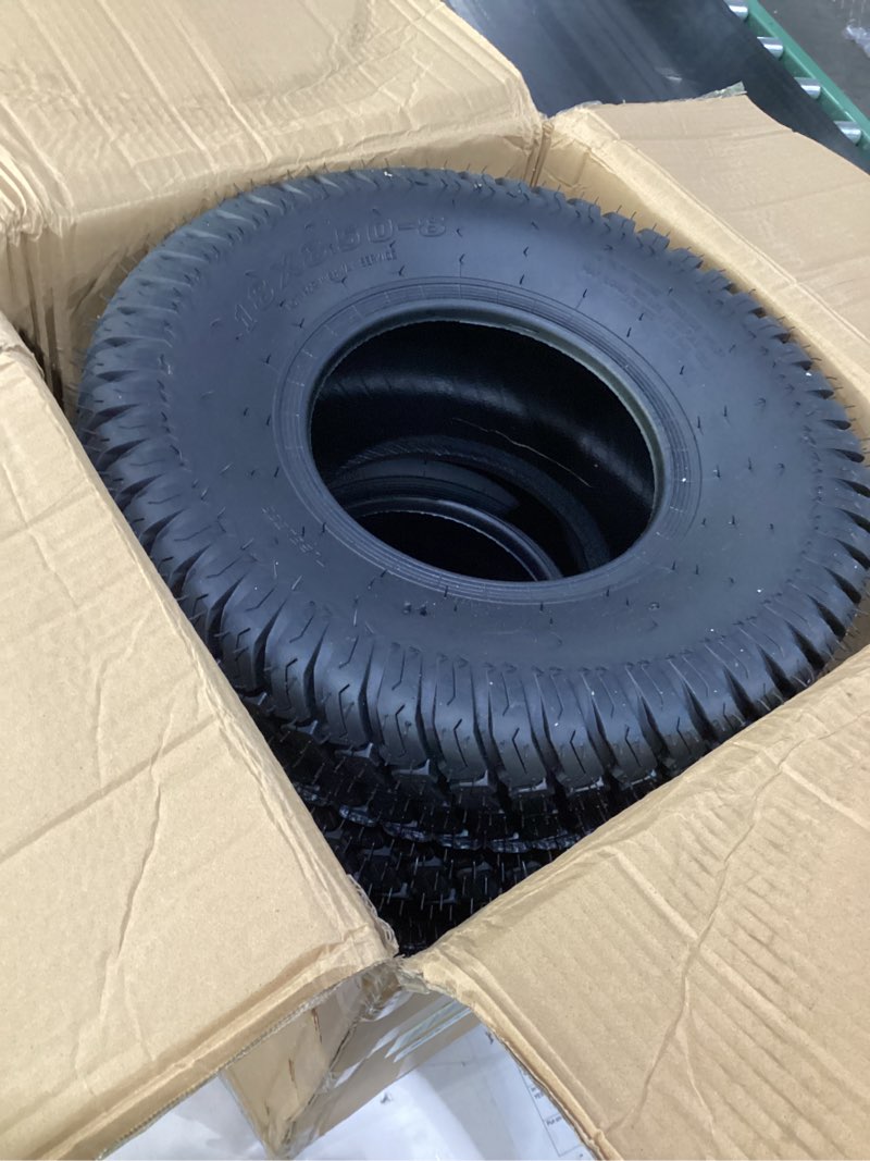 Condition photo showing Good Condition for 18x8.50-8 lawn mower tire,18x8.50x8 lawn mower tires set of 2, 4-ply tubeless turf tires for zero turn mower/golf cart/tractor, heavy duty 18x8.5-8 tires with p332 tread, max load 815lbs