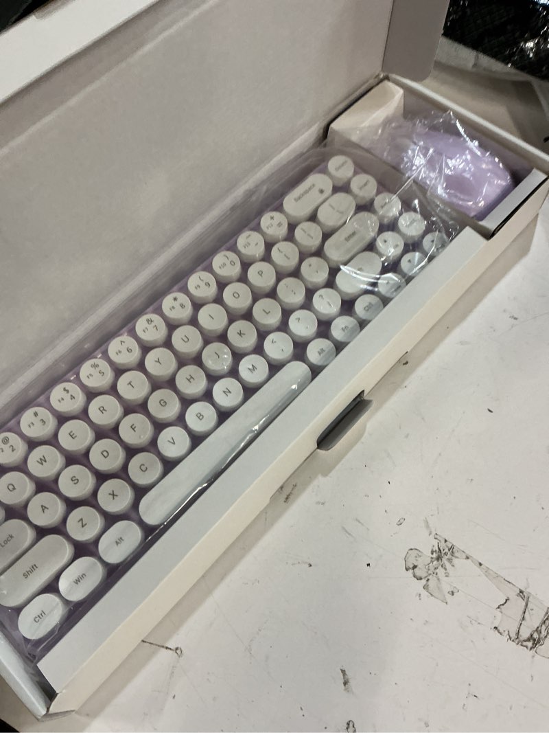 Condition photo showing Good Condition for i68 wireless typewriter keyboard and mouse combo,purple keyboard with 2.4ghz connection, cute retro aesthetic design round keycaps for tablet, phone, pc and win/mac/android(purple)