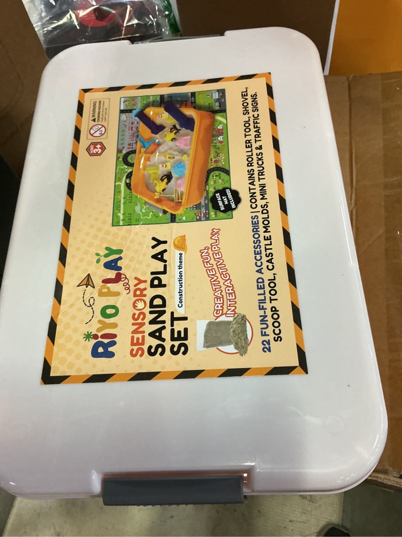 Condition photo showing Good Condition for construction sensory bin for toddlers with 2-in-1 play mat & 2.6lbs moldable sand, kids sensory bin with lid & handle, toddler sensory kit boys & girls, learning activity, gift ages 3+