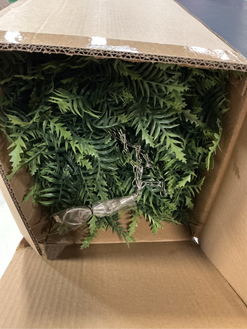 Condition photo showing New/Like New for outdoor fake hanging fern – artificial hanging ferns 2 pack, large faux boston fern bushes, uv resistant outdoor hanging plants for front porch, patio & indoor decor green