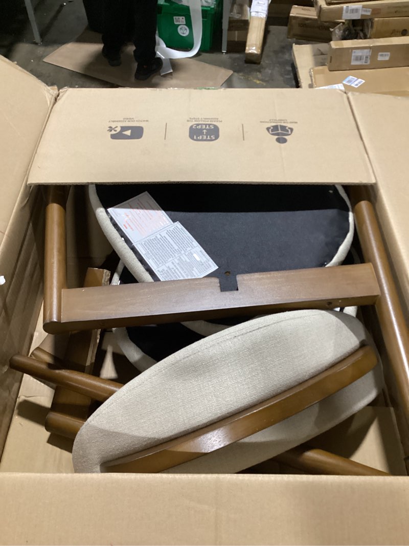 Condition photo showing As Is for COLAMY Wooden Dining Chairs Set of 2, Modern Fabric Upholstered Kitchen Side Chairs, Farmhouse Dining Room Chair with Foot Pegs, Beige Beige Set of 2 Wooden Dining Chairs
