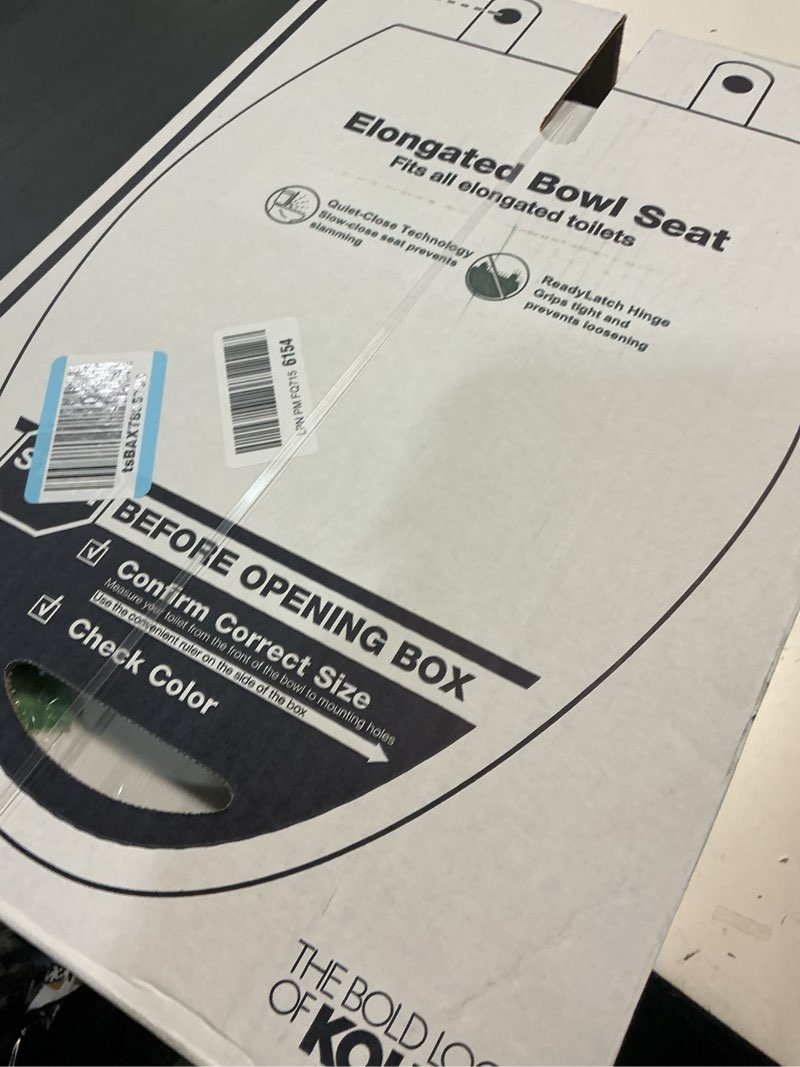 Condition photo showing New/Like New for kohler 4636-rl-0 cachet readylatch elongated toilet seat slow close, soft close toilet seat quiet lid, contoured grip-tight bumpers installation hardware, apartment essentials, white white elongated ready latch