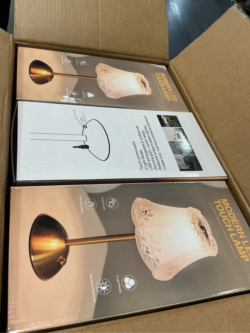 Condition photo showing Good Condition for liliful 6 pcs cordless table lamp rechargeable touch led small gold portable battery operated usb-c desk lamp 3 color dimmable for bedroom living room dining (gold,mushroom style) gold mushroom style 6