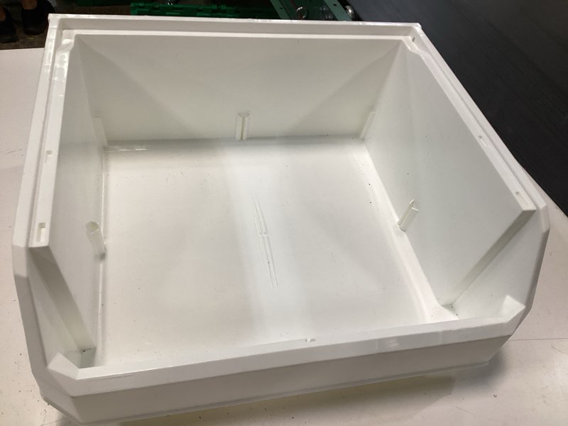 Condition photo showing Good Condition for plastic containers for organizing and storage bins for closet, kitchen, office, garage or pantry organization, stackable bins, extra large (14.8" x 16.5" x 7"), 4-pack, white white extra large, 4-pack