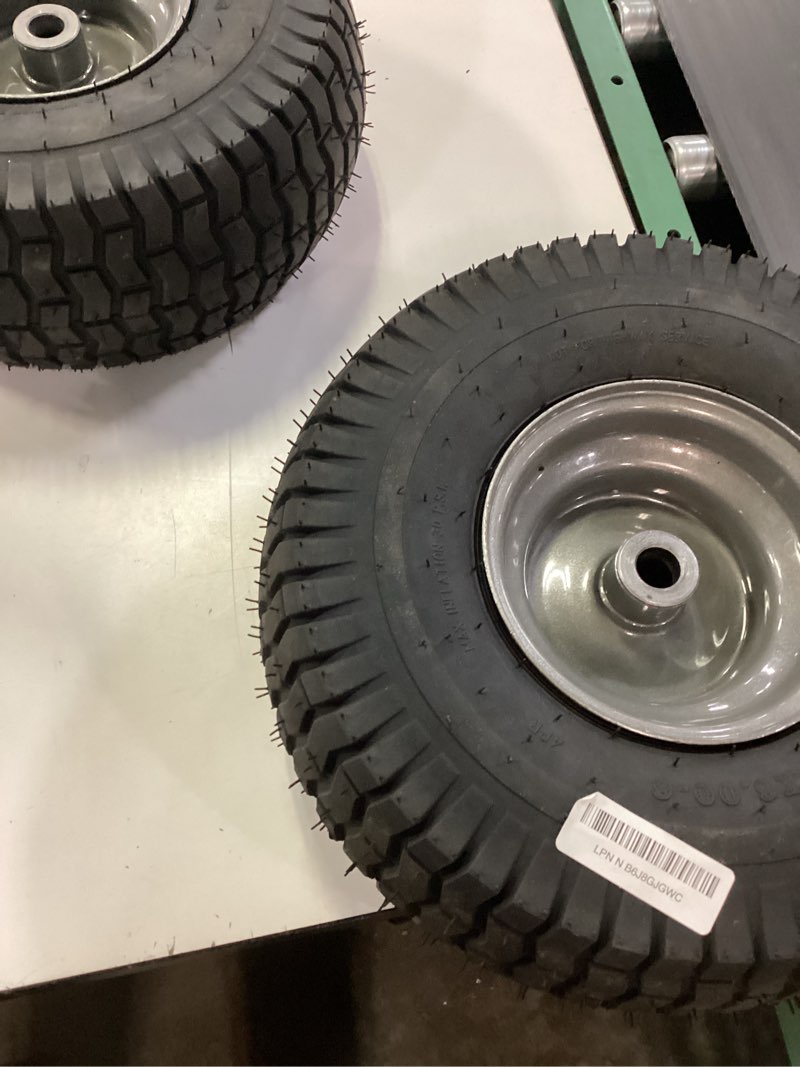 Condition photo showing Good Condition for ar-pro (2 pack) 15x6.00-6 front tire and wheel assembly, 15x6-6 lawn mower tire with 3" centered hub & 3/4" bushing, 4-ply pneumatic 15 x 6.00-6" pneumatic (centered hub) gray