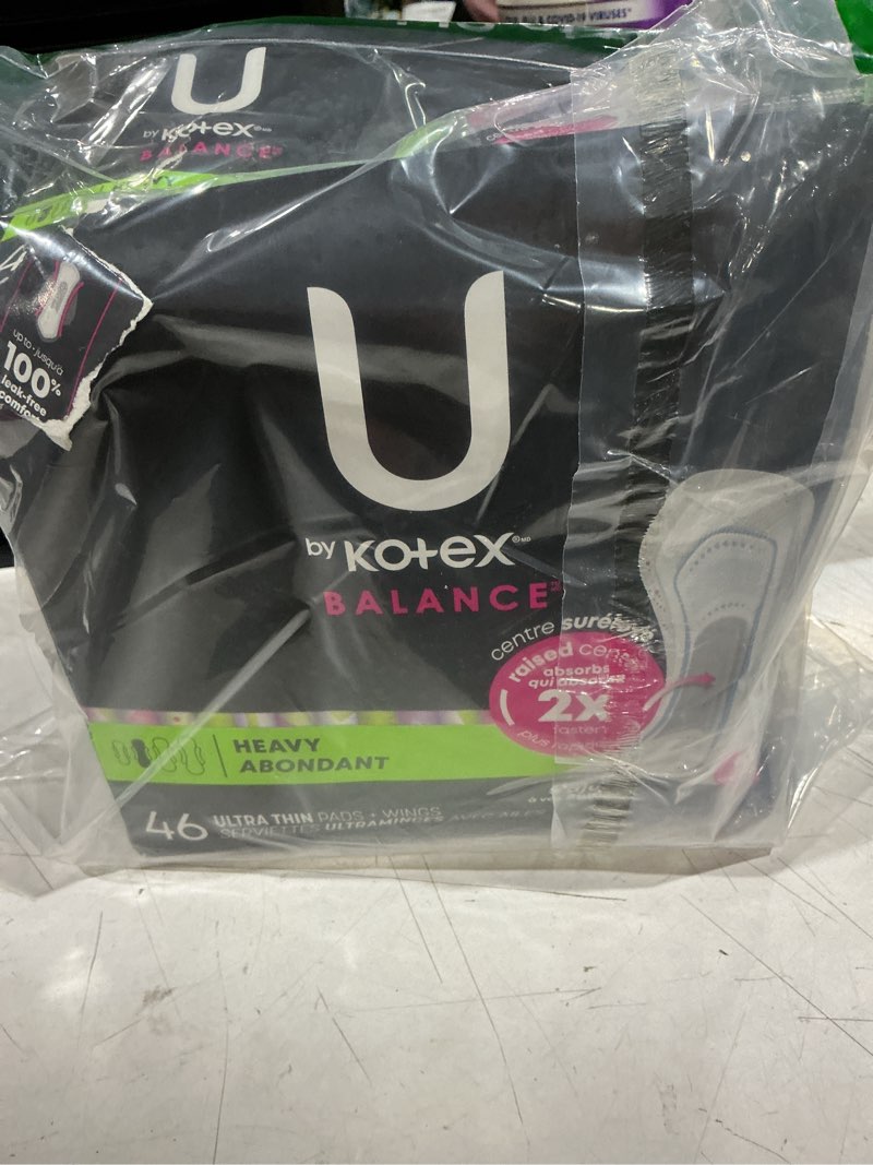 Condition photo showing As Is for u by kotex balance ultra thin pads with wings, heavy absorbency, 46 count (packaging may vary)
