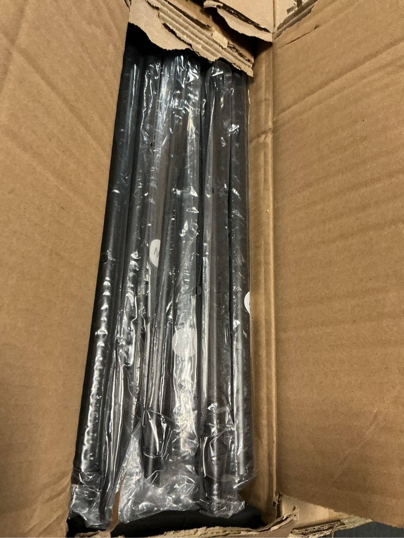 Condition photo showing Good Condition for black double corner window curtain rods with aluminum end cap finials and brackets,1 inch diameter dual bay window curtain rods, adjustable 2 sided 32-86 inch double drapery rod 32-86" double rods black