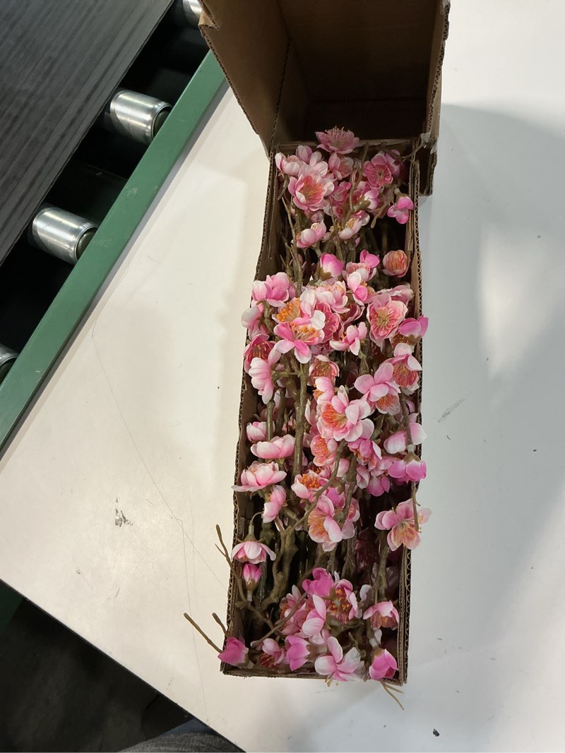 Condition photo showing Good Condition for 6 pcs artificial cherry blossom branches spring indoor decoration, faux flowers 34.45" long stems plum fake peach plants real touch silk for wedding home bedroom party table office, pink a-pink