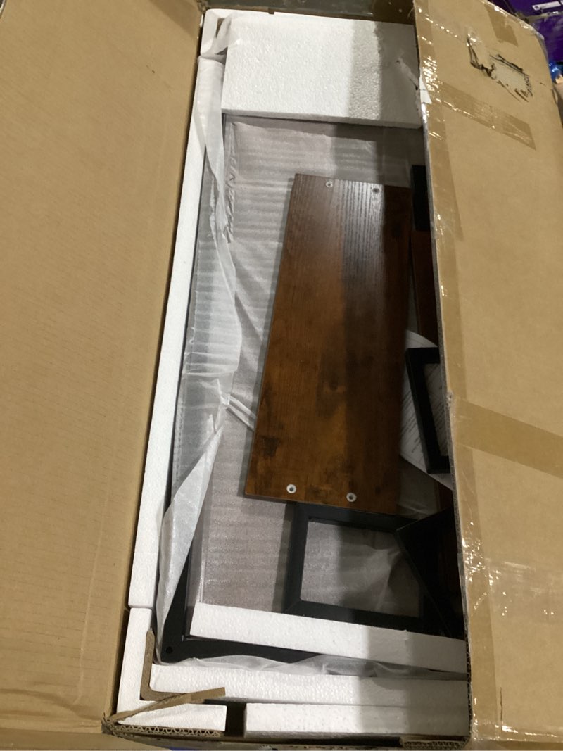 Condition photo showing As Is for (Incomplete)Furologee 66” L Shaped Desk with Power Outlet, Reversible Computer Gaming Desk with File Drawer & 2 Monitor Stands for Home Office with Storage Shelves, Rustic Brown