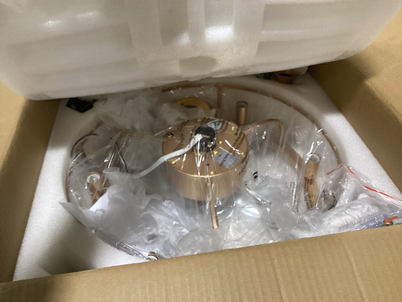 Condition photo showing New/Like New for clairdai 20.7" gold crystal caged fandelier ceiling fan with lights, flush mount chandelier ceiling fan with remote, reversible 6-speed, 6 x e12 bulbs not included 6003-gold