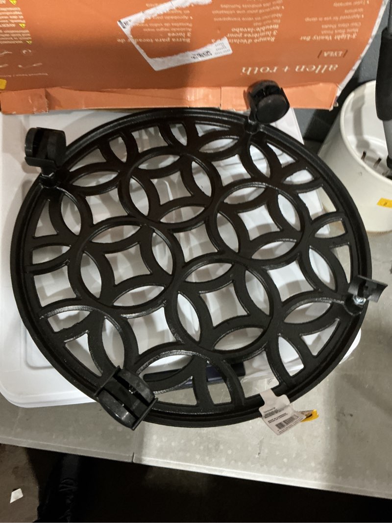 Condition photo showing As Is for missing wheel allen + roth 17-in l x 17-in d x 2.7-in h black plant caddy