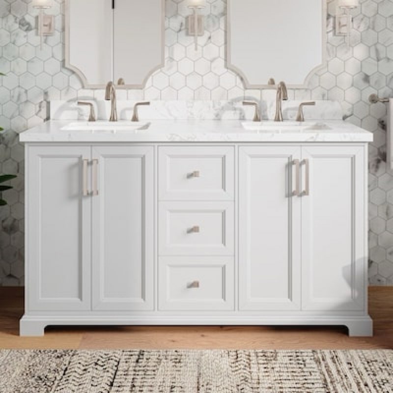  allen + roth pittman 60-in white undermount double sink bathroom vanity with white