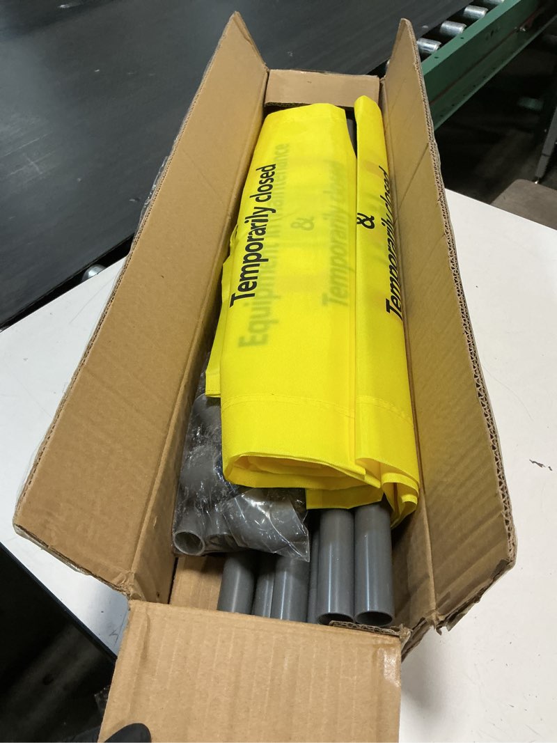 Condition photo showing New/Like New for 3 Panels Safety Barricade, 5.9FT Foldable ''No Enter'' Security Sign Barrier Gate, High Visibility Elevator Maintenance Caution with Heavy Duty PVC Frame, Restrict Area Pedestrian Barricade