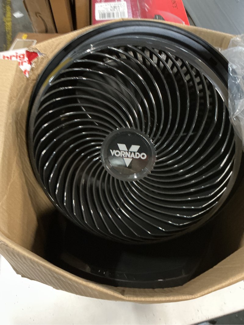 Condition photo showing As Is for vornado 62 whole room air circulator fan with 3 speeds, black