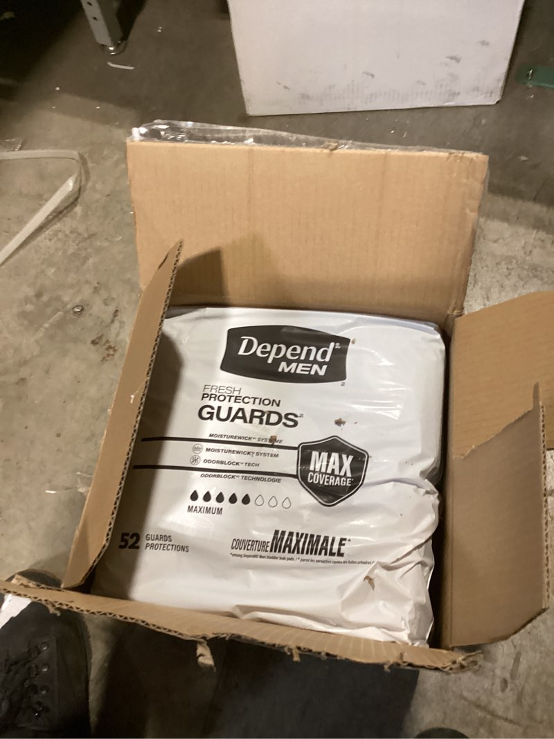 Condition photo showing New/Like New for depend men guards maximum absorbency - 52 ea, pack of 3