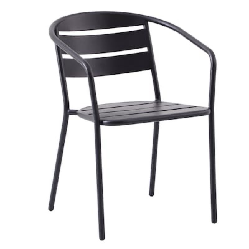 style selections pelham bay stackable black steel frame stationary dining chair with slat seat