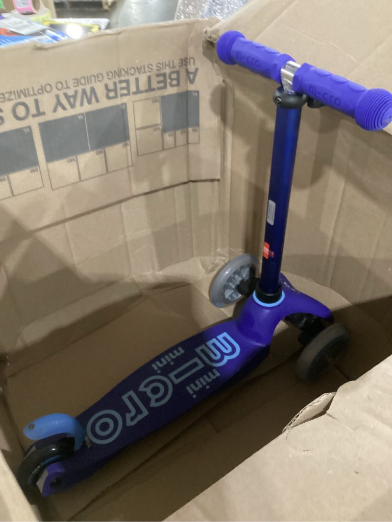 Condition photo showing Good Condition for micro kickboard | mini kids scooter for ages 2-5 | children up to 110 lbs | 3 wheel lean-to-steer design | adjustable t bar | smooth ride pu wheels | swiss design blue