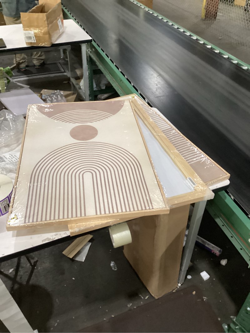 Condition photo showing New/Like New for Framed Boho Neutral Abstract Wall Art for Living Room, Large 3 Piece Mid Century Modern Painting Prints, Minimalist Geometric Canvas Artworks for Dining Room Hallway Office Wall Decor, 24x36 In 24" W x 36" H x 3Pcs Boho Geometric Abstract