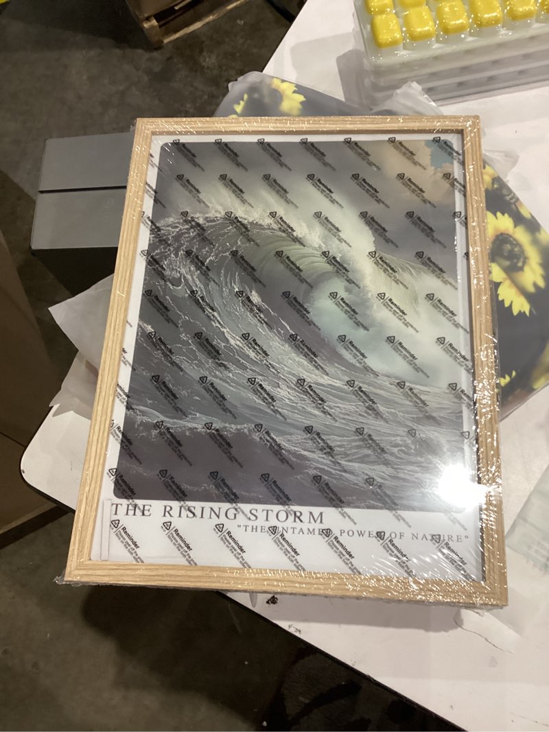 Condition photo showing New/Like New for Orvannaatr Storm Rise Ocean Wall Art – 12x16 Inch Canvas Print with Natural Oak Frame – Capturing Nature’s Force for Living Room, Bedroom, or Office – Gift Set 1 12"L x 16"W sea