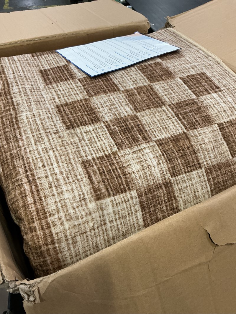 Condition photo showing As Is for GarveeHome Washable Area Rugs 10x13 Non Slip Soft Large Living Room Rug Modern Checkered Bedroom Rug Soft Geometric Bordered Throw Carpet for Dining Room Home Decor Office Nursery, Taupe Taupe 10' x 13' (Rectangular)