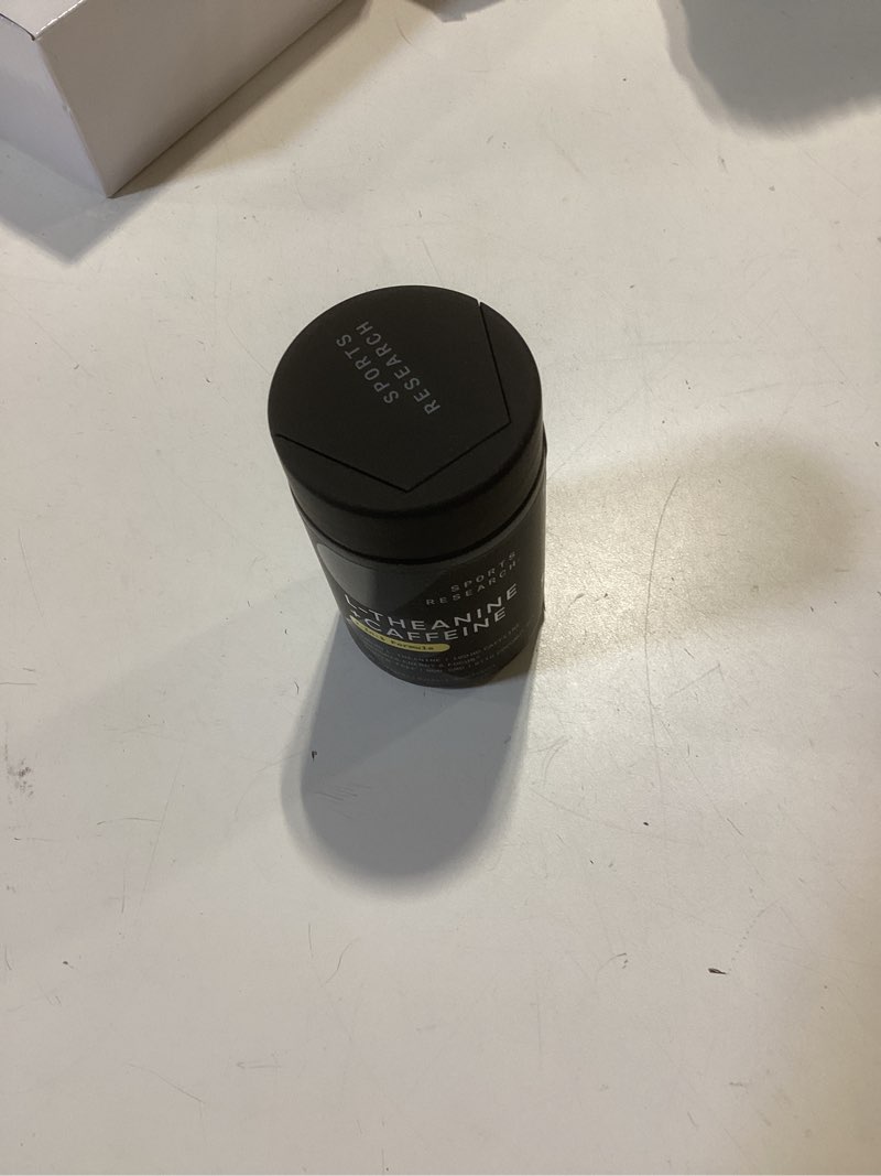 Condition photo showing New/Like New for sports research® l-theanine supplement with caffeine & coconut mct oil - focused energy, alertness & relaxation without drowsiness - 200mg l theanine, 100mg organic caffeine - 60 liquid softgels