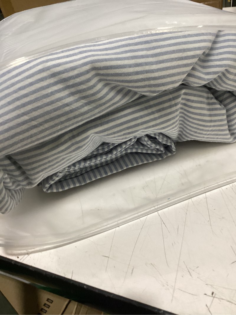 Condition photo showing Good Condition for moomee striped duvet cover set 100% washed cotton linen like cal king | relaxed linen-like texture. soft, breathable & long-lasting comfort. lightweight. hidden zipper with 8 interior corner ties