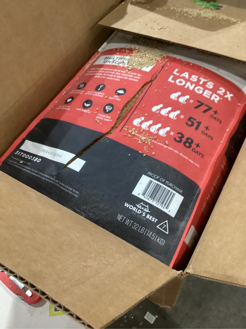 WORLD'S BEST CAT LITTER Multiple Cat Unscented, 32-Pounds - Natural Ingredients, Quick Clumping, Flu