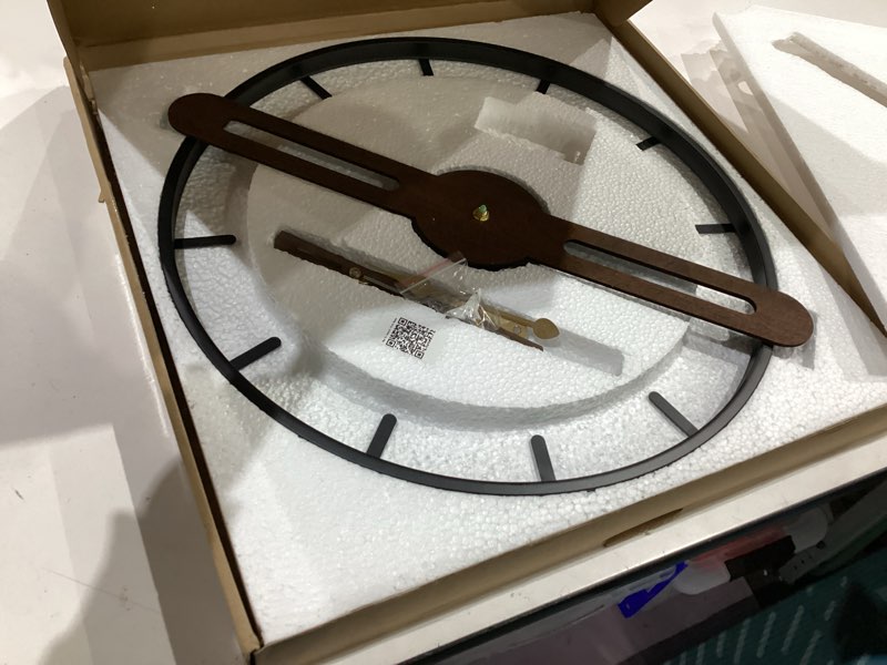 Condition photo showing New/Like New for modern walnut dial wall clock, wood large wall clock decor metal frame silent non ticking for living room, bedroom, kitchen, study decoration, handmade home present idea, 20 in ?50 cm? 1.large 20in(50cm)