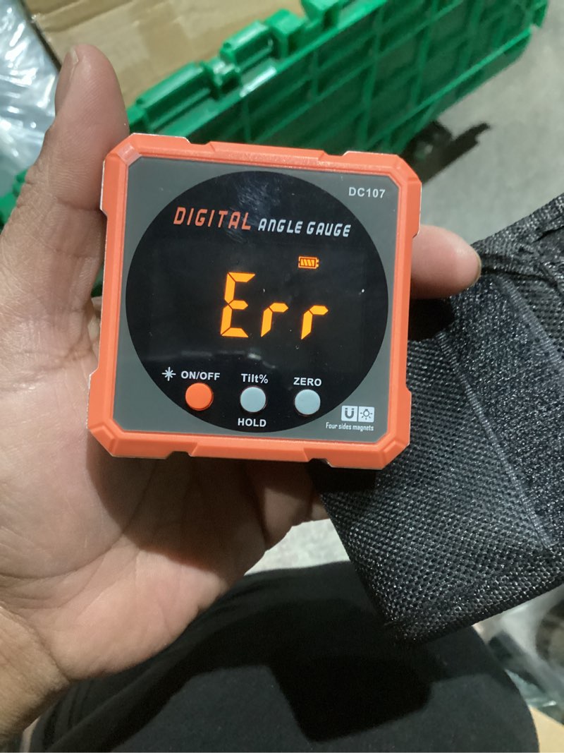 Condition photo showing Good Condition for Digital Angle Finder Magnetic Electronic Angle Cube Dual Laser Gauge Digital Level with Slope Percentage Table Saw Miter Protractor Woodworking Measuring Tool Level Box for Hanging Tangerine