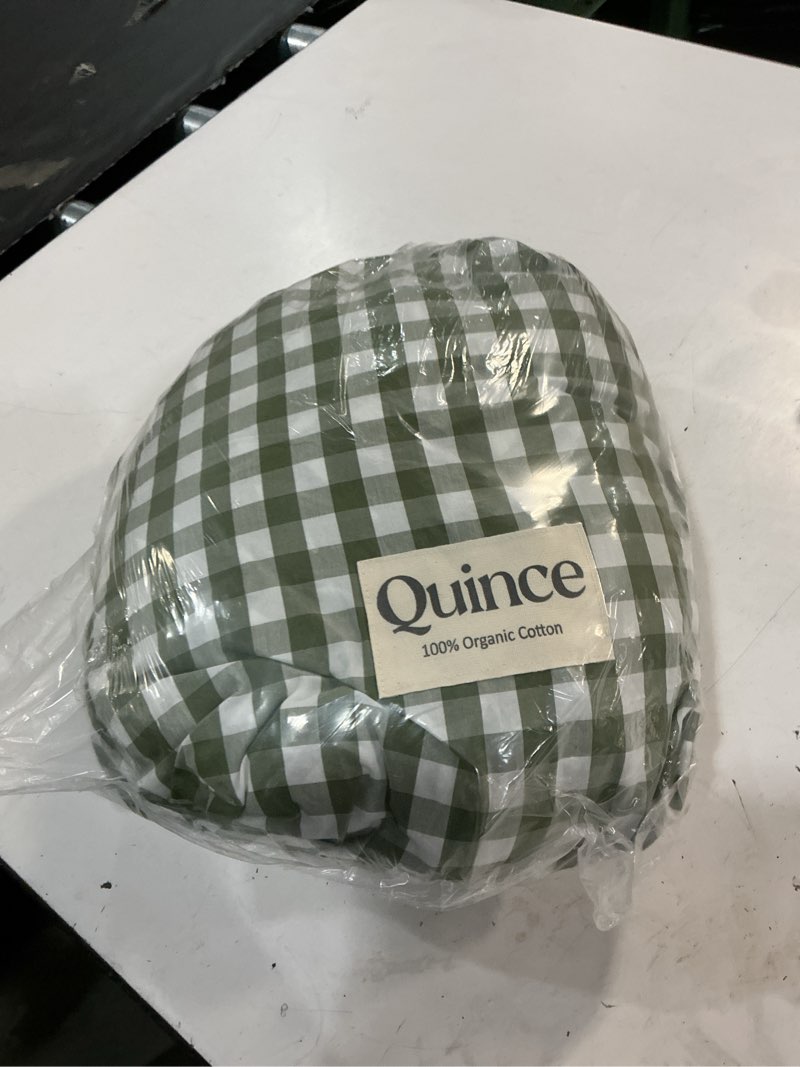 Condition photo showing Good Condition for quince organic crisp percale fitted sheet set, queen, olive gingham