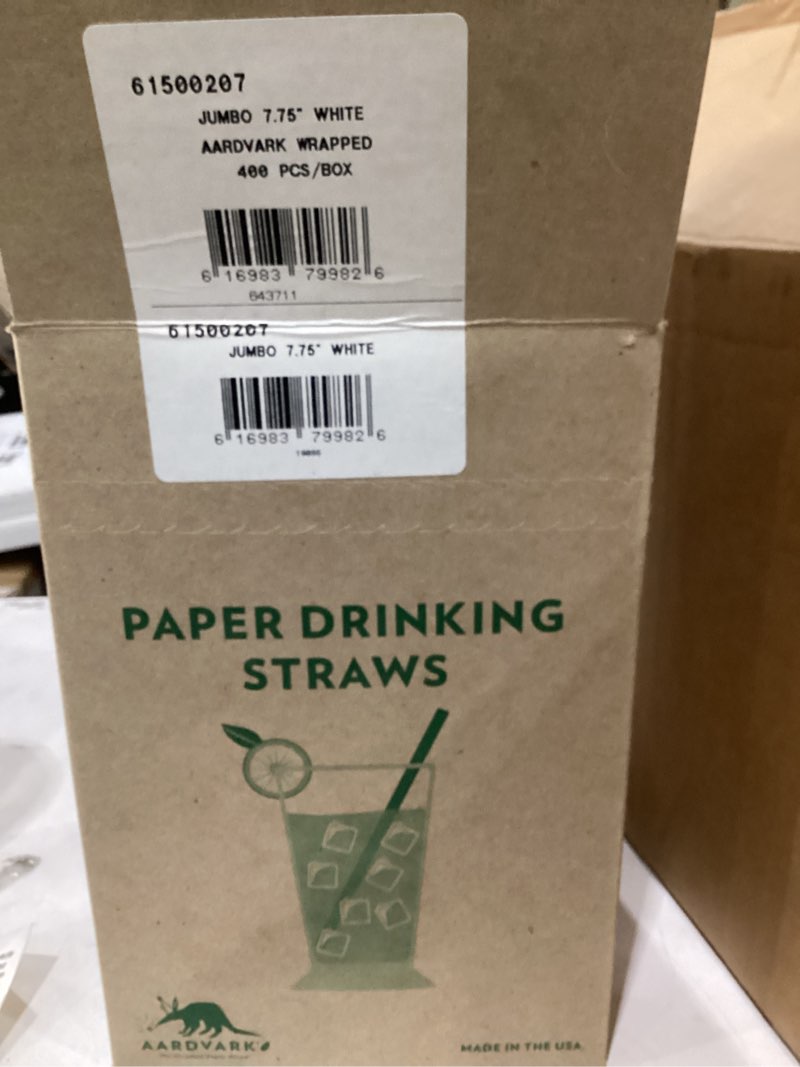 Condition photo showing New/Like New for aardvark 61500207 wrapped paper jumbo drinking straw, 7/32\\\" diameter x 7-3/4\\\" length, white