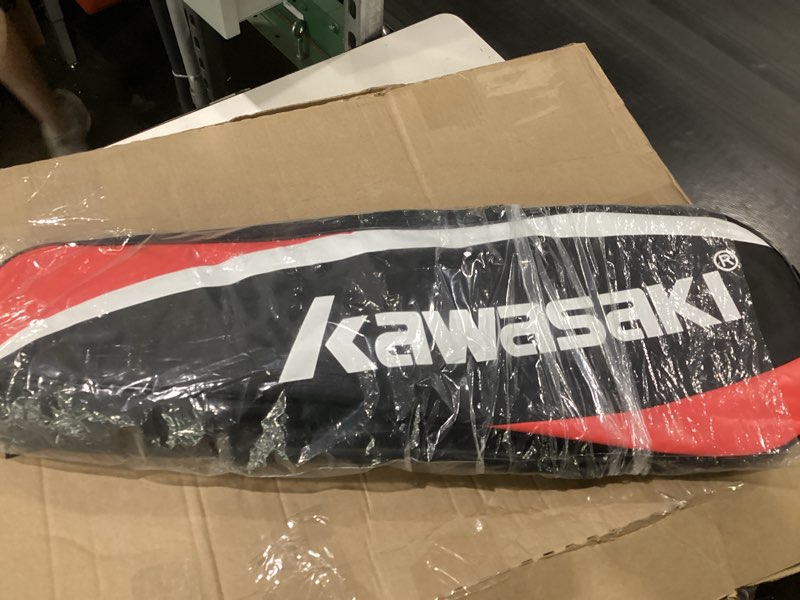 Condition photo showing New/Like New for kawasaki badminton rackets, professional graphite shaft badminton set of 2 for backyard, with 2 lightweight carbon badminton racquets/3 badminton shuttlecocks/2 racquet overgrips/1 carry bag red/blue