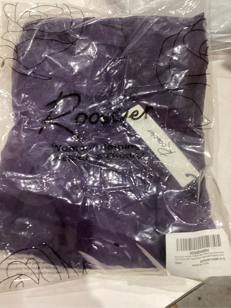 Rooscier Women's Sexy Sheer Mesh Midi Dress Short Sleeve 3 Piece Outfits with Cami Shorts Solid Dark