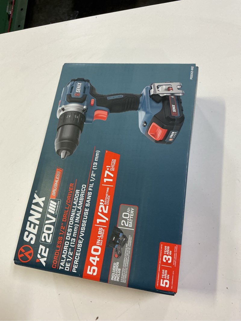 Condition photo showing New/Like New for senix x2 20-volt 1/2-in keyless brushless cordless drill (1-battery, charger and soft bag included)