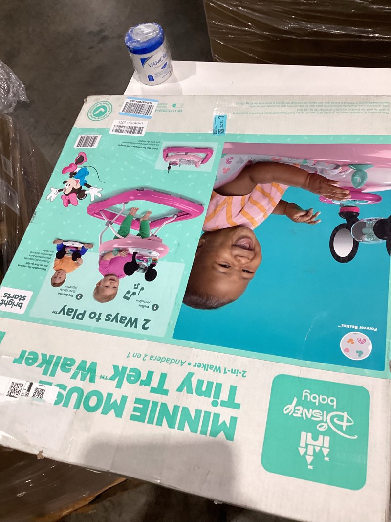 Condition photo showing New/Like New for bright starts disney baby minnie mouse forever besties 2-in-1 baby activity walker - easy fold frame and removable -toy station, 6 months and up pink