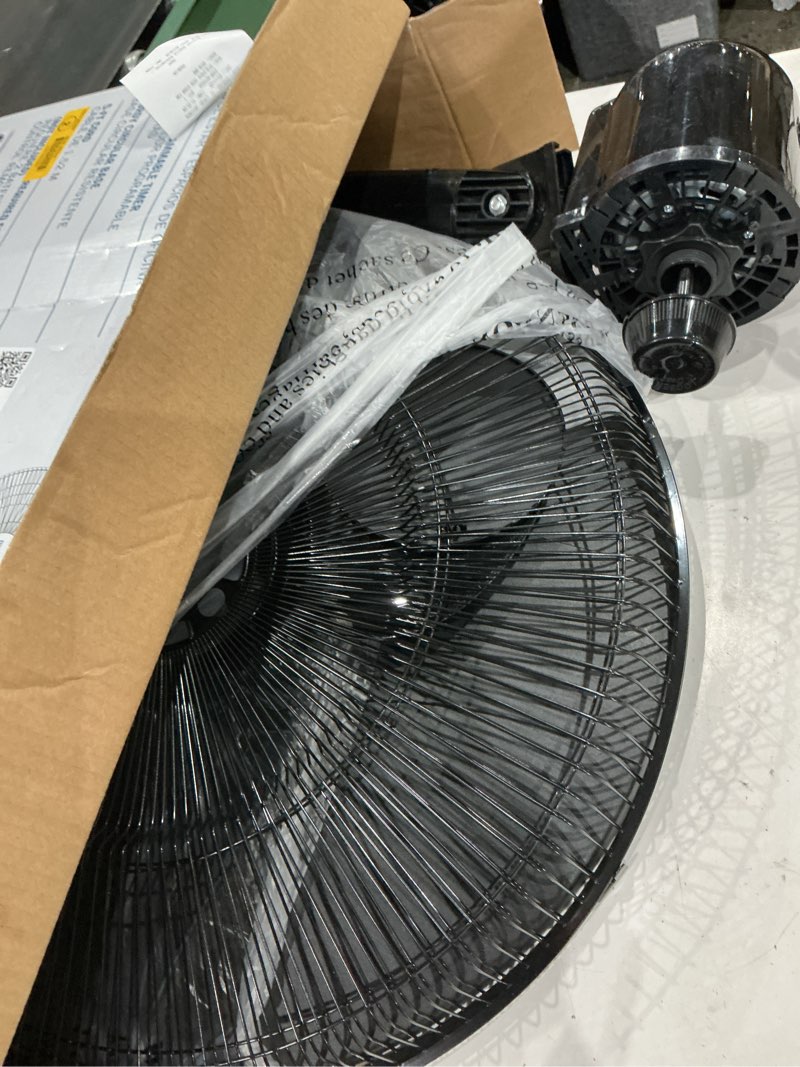 Condition photo showing As Is for utilitech 18-in 120-volt 3-speed indoor black oscillating pedestal fan with remote