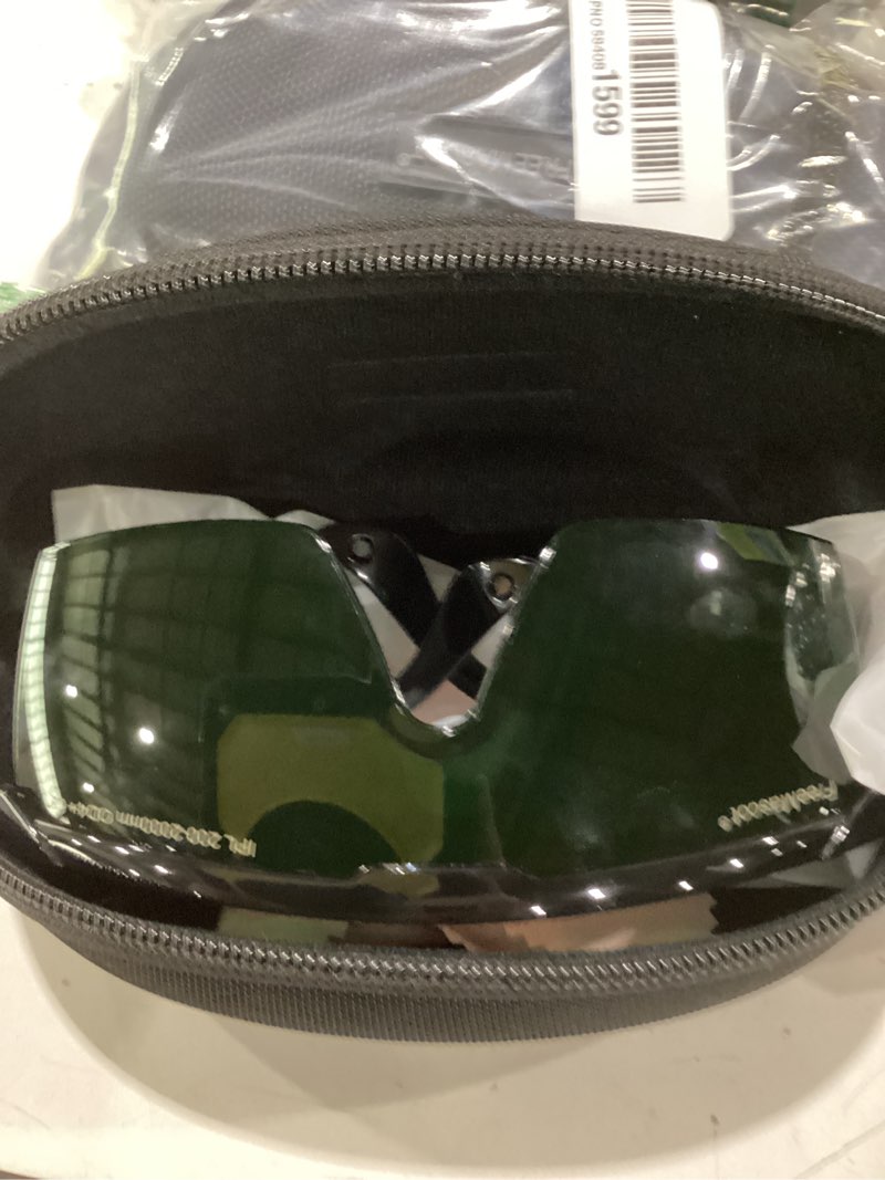 Condition photo showing As Is for freemascot ipl 200nm-2000nm laser safety glasses for laser hair removal treatment and laser cosmetology operator eye protection with case (green)