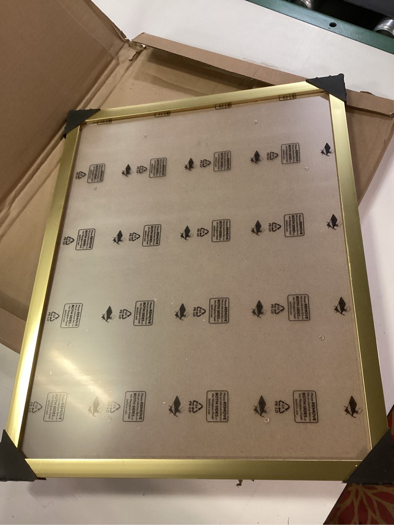 Condition photo showing Good Condition for wood 12x18 frame gold, ornate natural 18x12in poster picture frame, modern golden 12 x 18inch gallery wall photo frame with hd plexiglass, horizontal vertical wall mounting display 1pcs gold 12x18