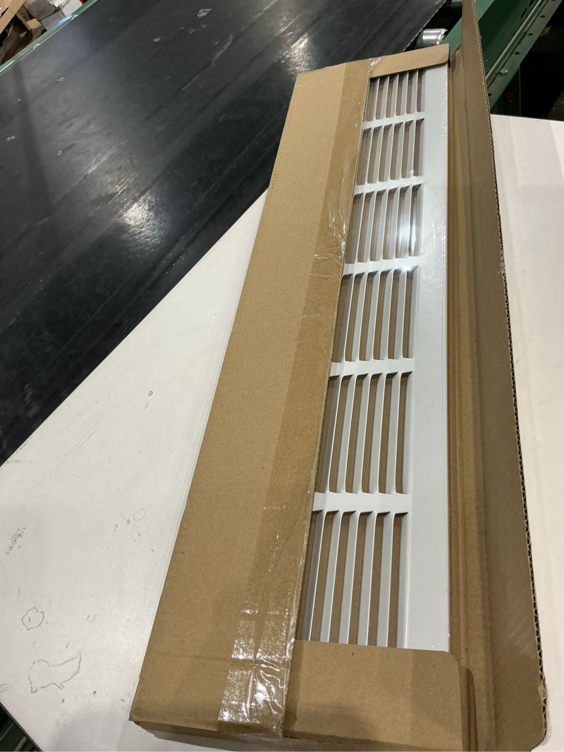 Condition photo showing New/Like New for hvac premium 30'' x 6'' [duct opening] flat stamped steel return air grille - sidewall and ceiling - hvac vent duct cover - white [outer dimensions: 31.75''w x 7.75''h] 30 x 6