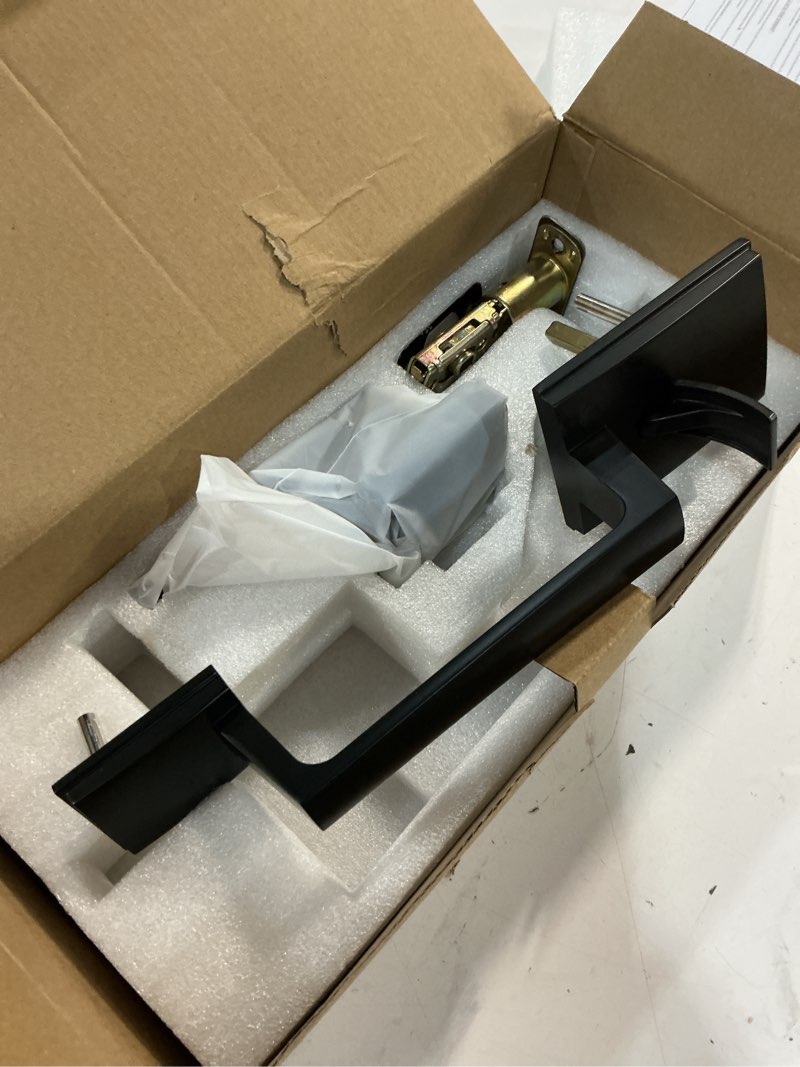 Condition photo showing Good Condition for roughshi front door handle, exterior/interior entry lower half handleset single cylinder lever, century trim for left and right door matte black
