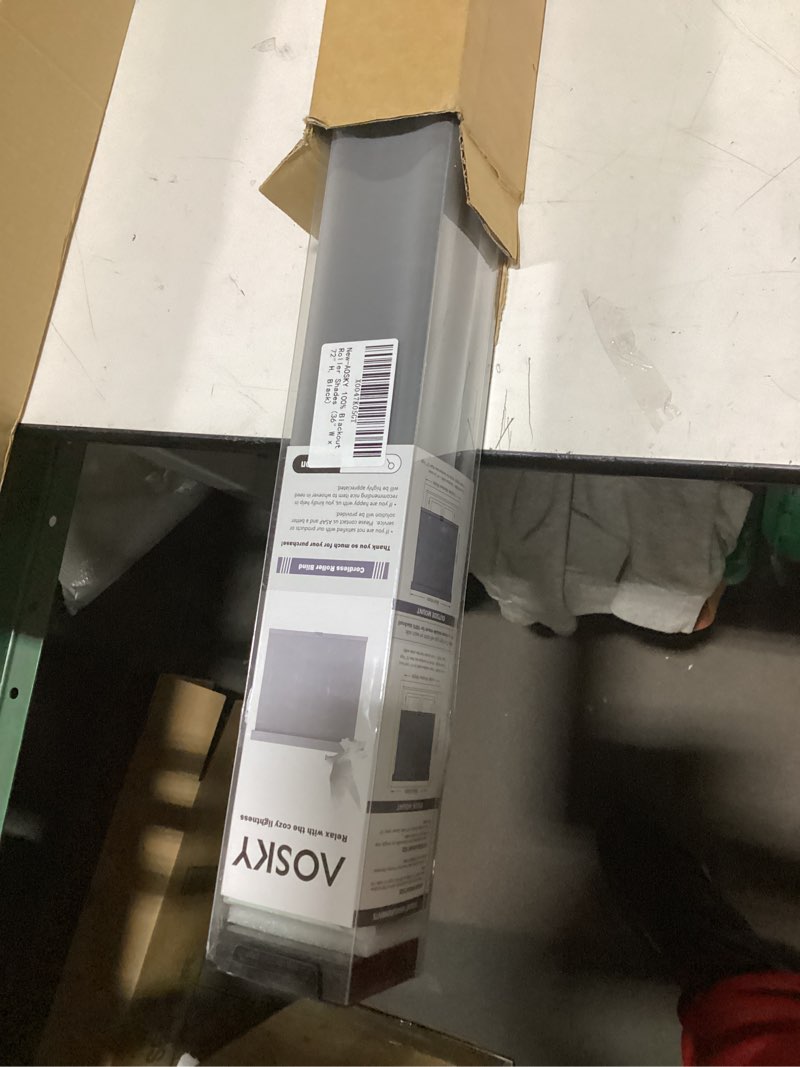 Condition photo showing New/Like New for AOSKY Blackout Roller Shades Cordless Blinds for Windows, Free-Stop Shades with Valance, Thermal Insulated Fabric, UV Protection, Natural Woven Blinds for Home and Office (36" W x 72" H, Black) Black 36"W x 72"H