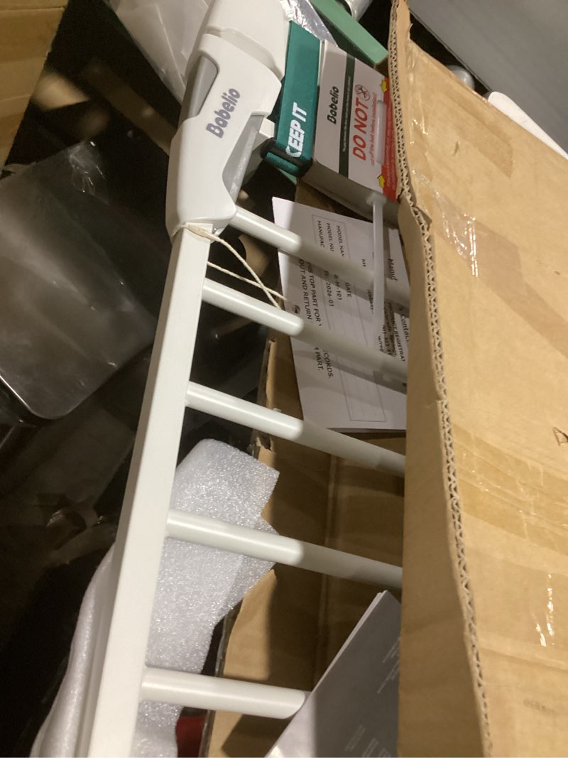 Condition photo showing Good Condition for babelio 36 inch extra tall baby gate with cat door, 29-40" metal dog gate, cat gate for stairs, doorways, auto close safety gate with pet door, easy walk thru, white white 29-40" wide, 36" tall
