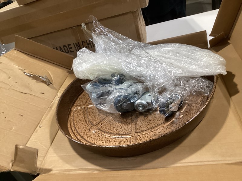 Condition photo showing Good Condition for rolling plant caddy dolly with wheels, 18" heavy duty plant stand on casters for planters, wheeled plant roller base for indoor outdoor flower pot, bronze, 1 pack brown 18 inch